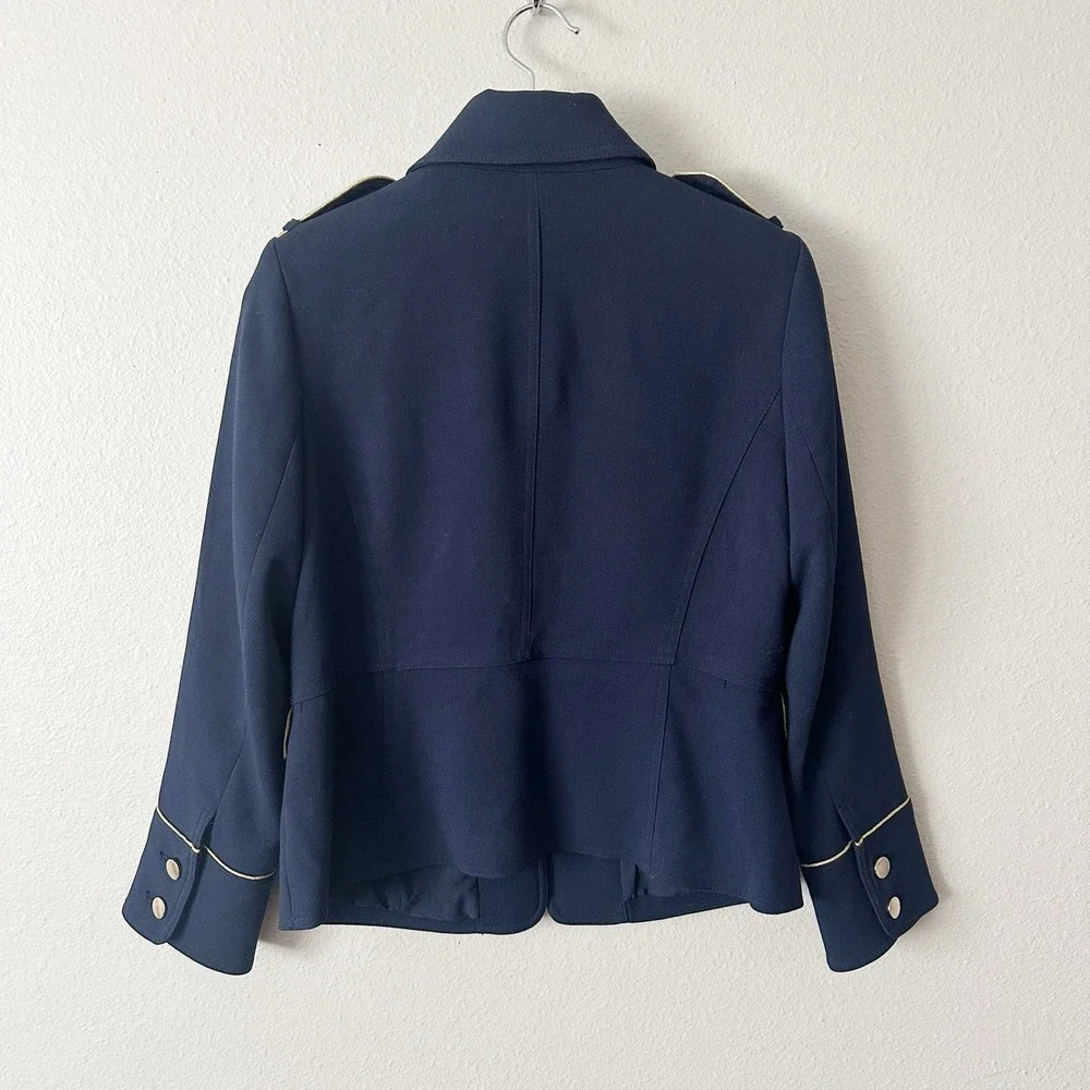 Chico's Size 1 Navy Military Gold Button Blazer Jacket Size Medium Size 8